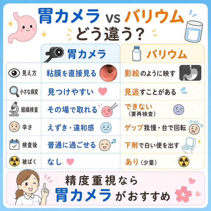 胃カメラvsバリウム どう違う?