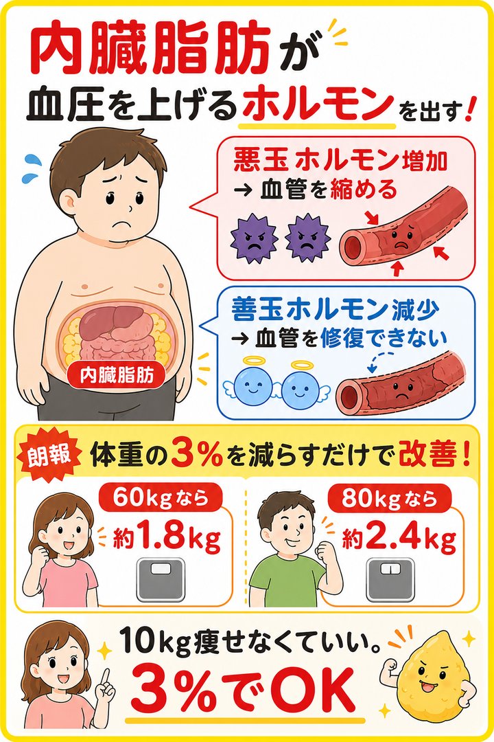 内臓脂肪が血圧を上げるホルモンを出す