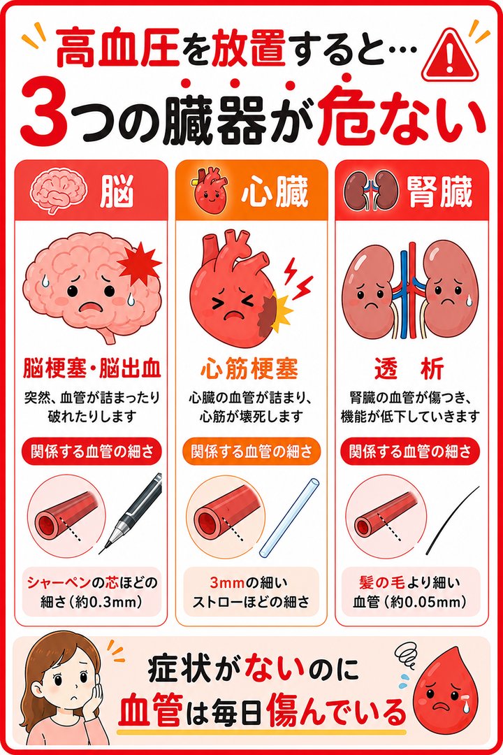 高血圧を放置すると3つの臓器が危ない